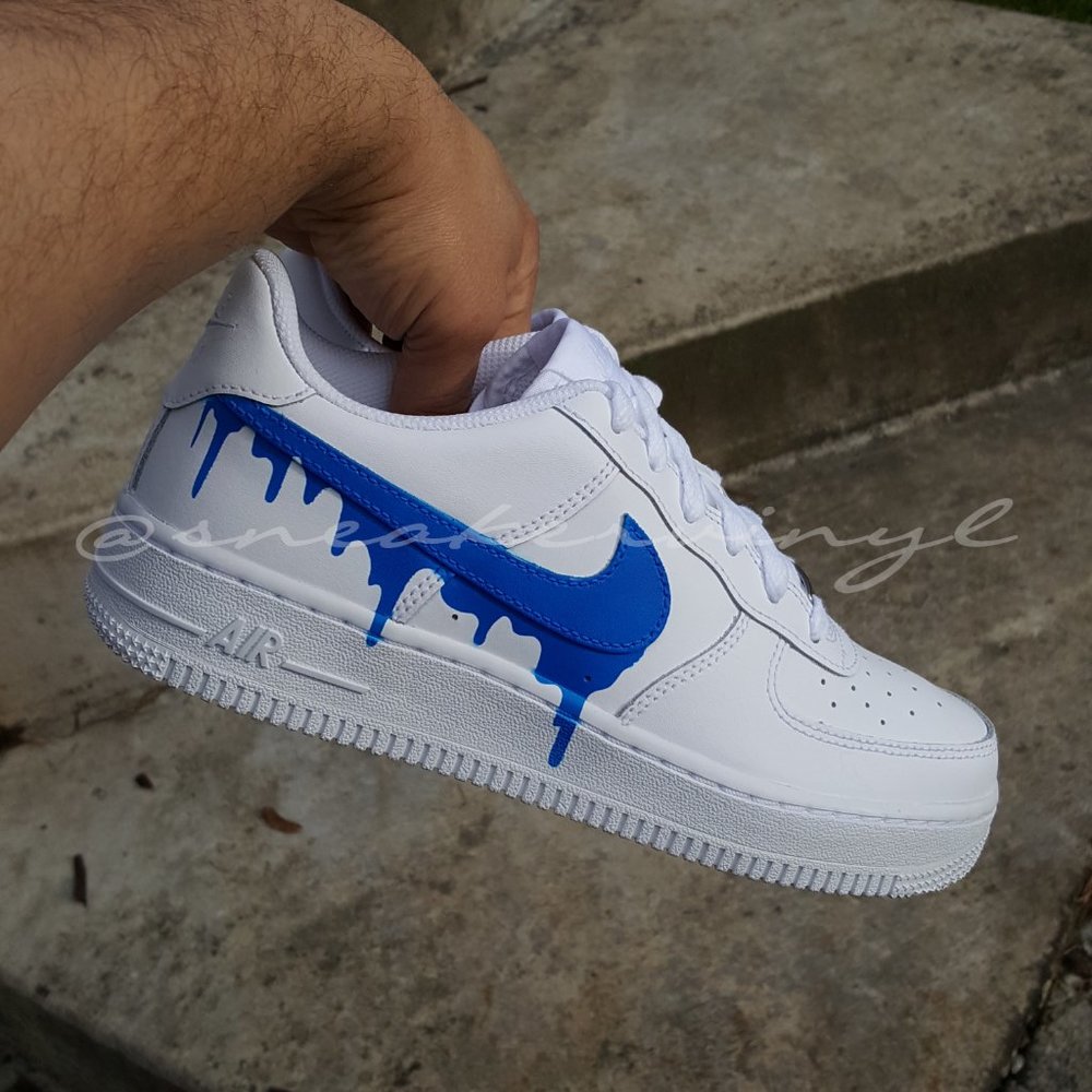 Nike Air Force 1 Low White Blue Paint Drip Custom NWT